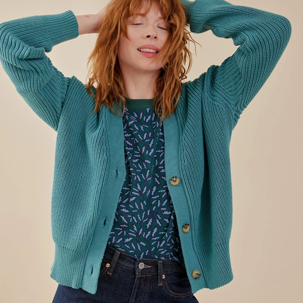 Fisherman Cardigan - Teal