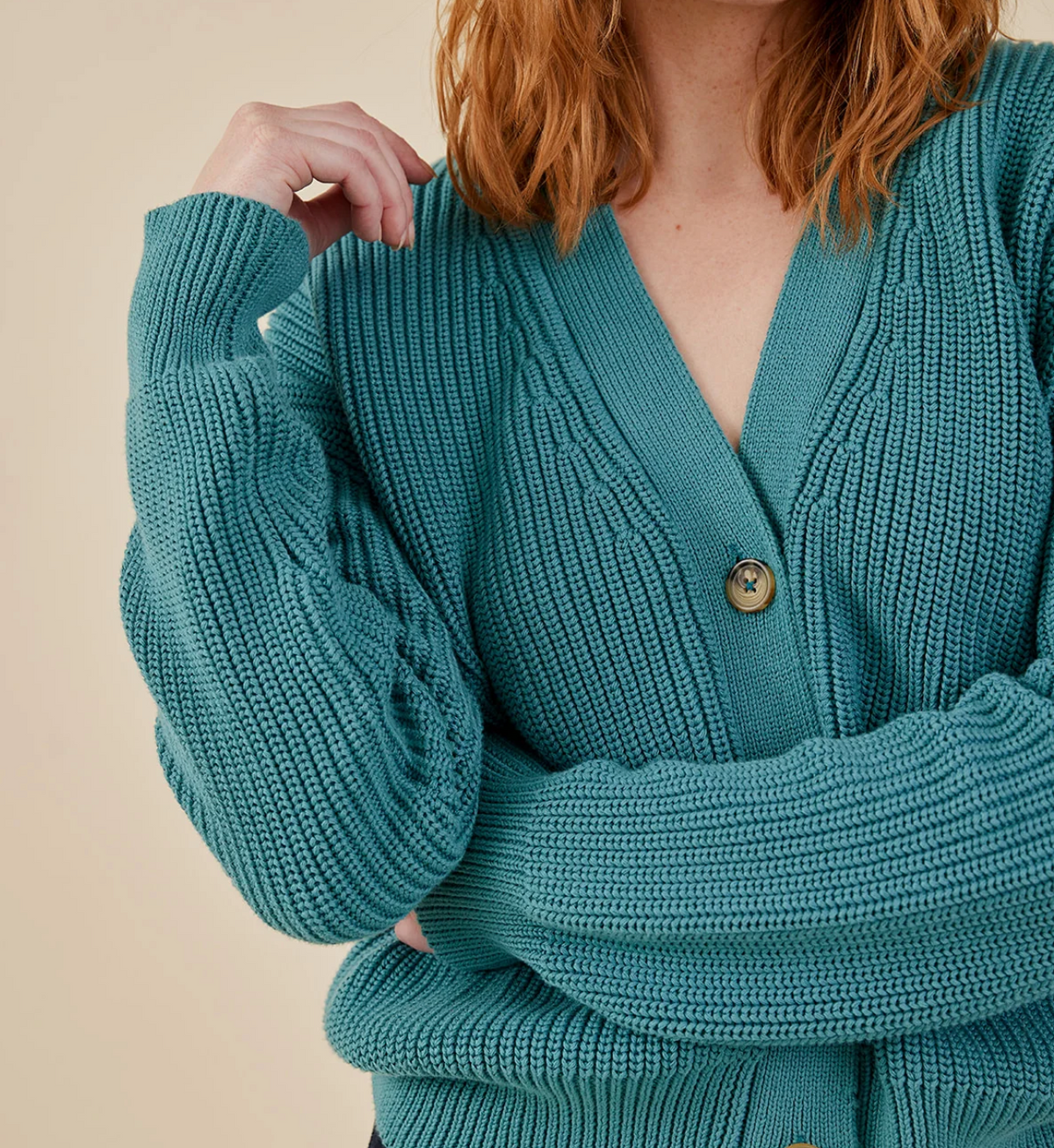 Fisherman Cardigan - Teal