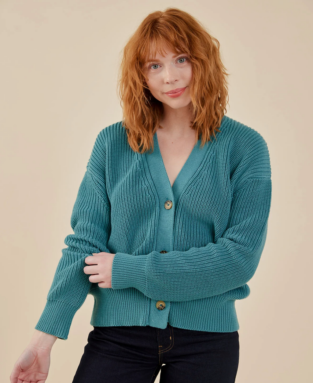 Fisherman Cardigan - Teal