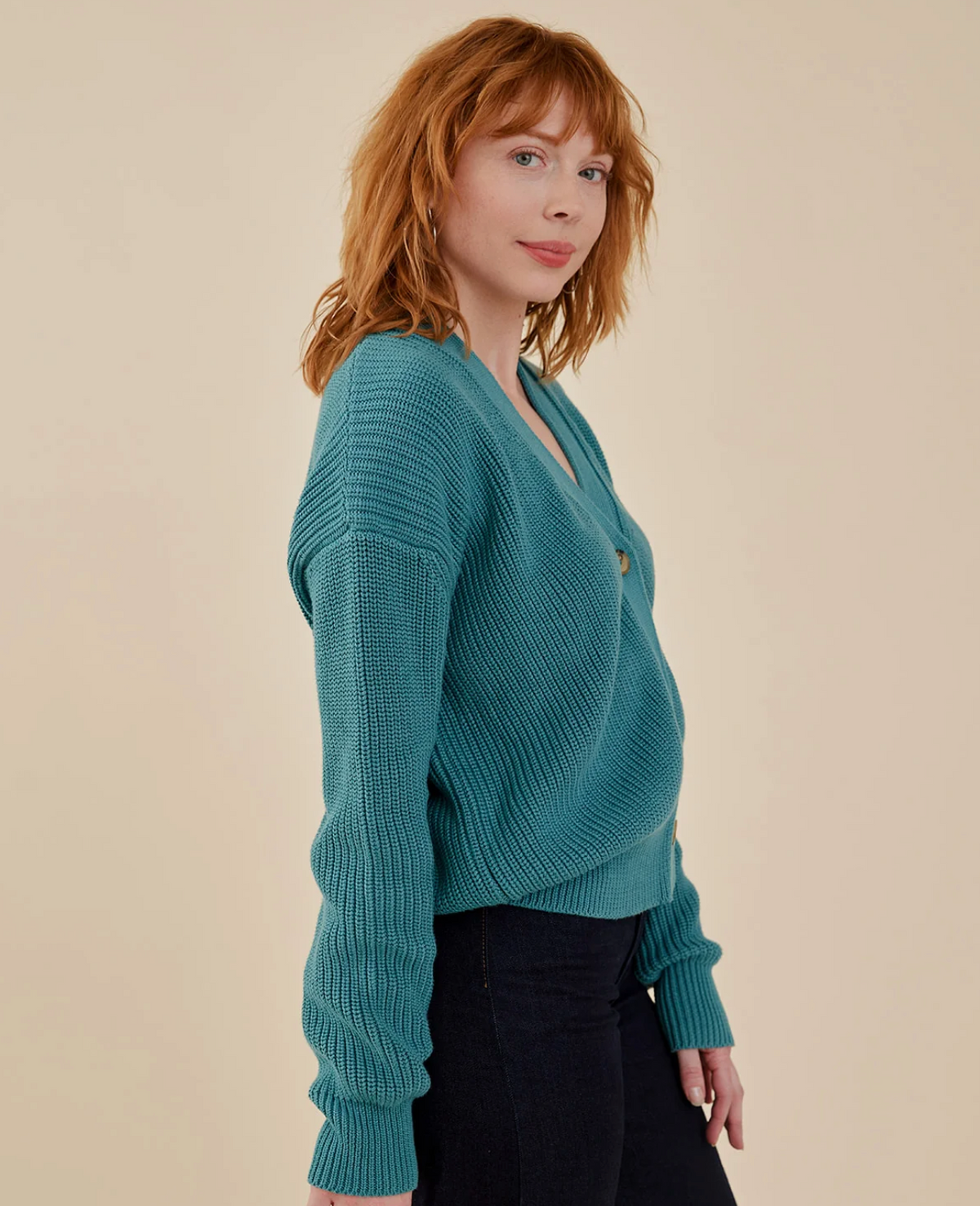 Fisherman Cardigan - Teal