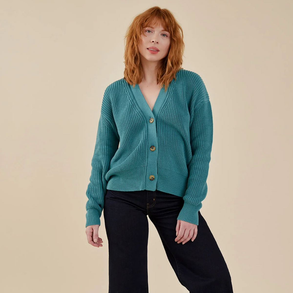 Fisherman Cardigan - Teal