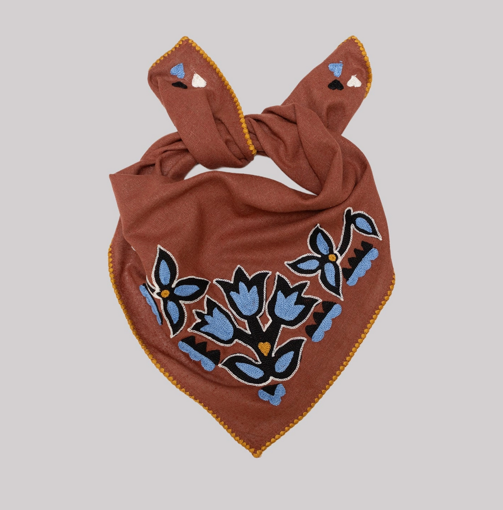 Embroidered Silk Noil Bandana