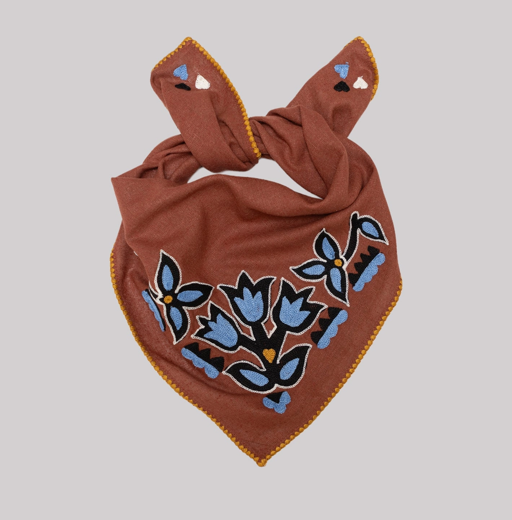 Embroidered Silk Noil Bandana