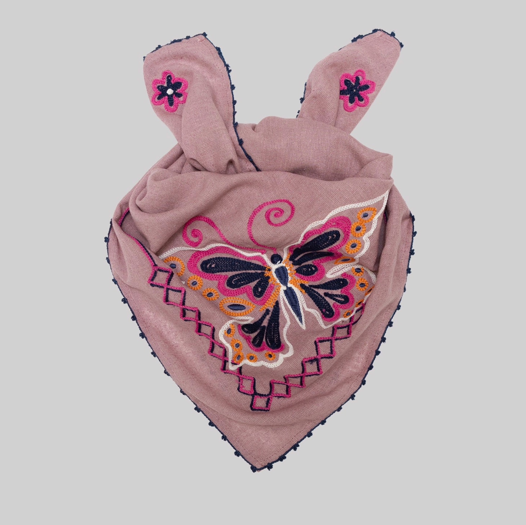 Embroidered Silk Noil Bandana