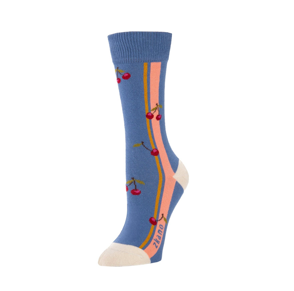 Cherry Side Stripe Crew Socks