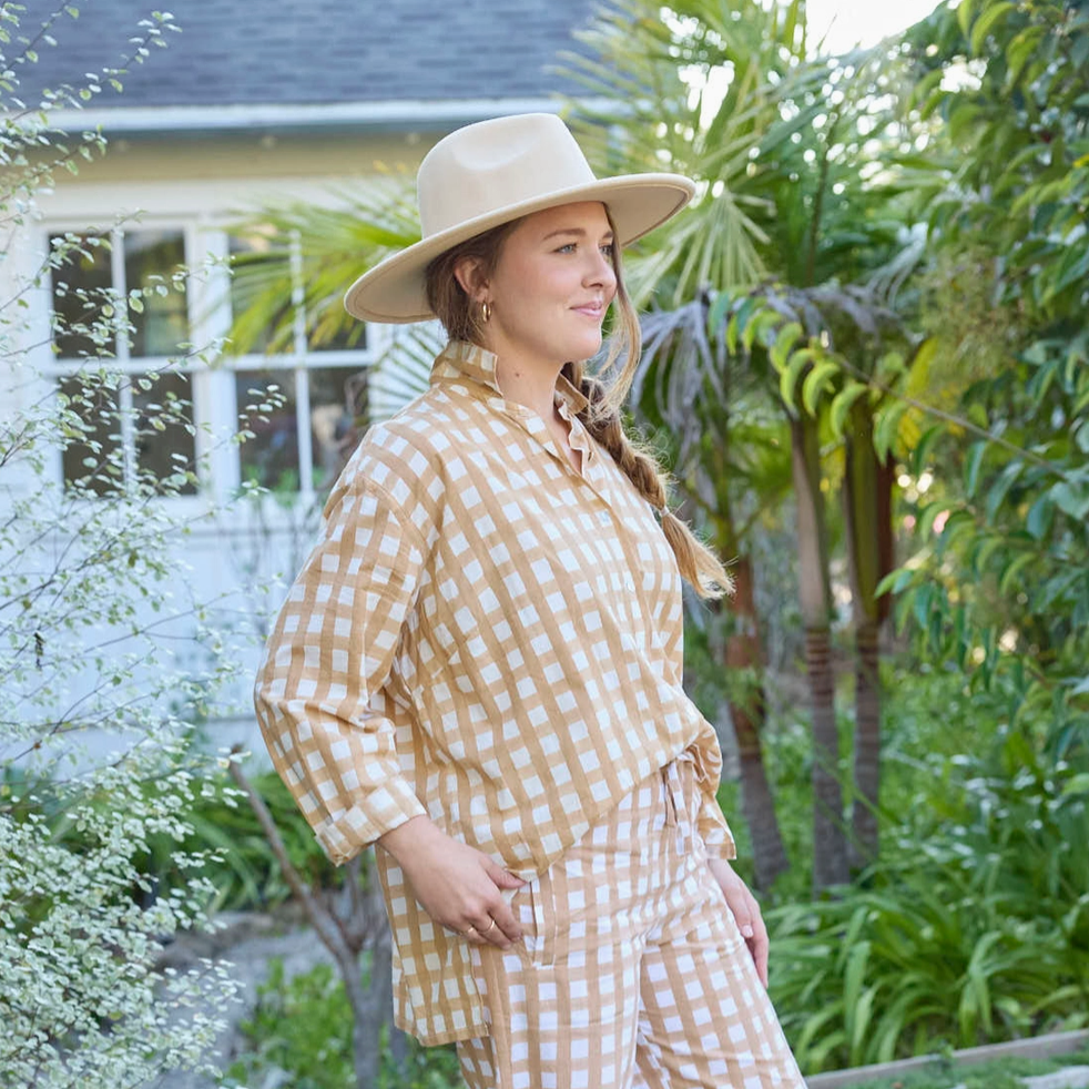Relaxed Boyfriend Shirt - Gingham Picnic Baked Clay