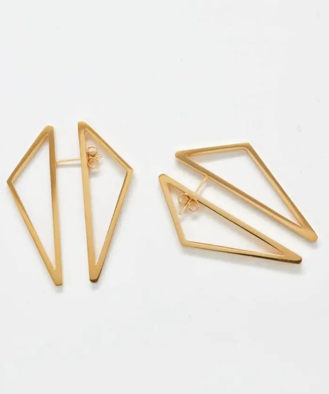 Double Sided Gold Geometric Triangle Earrings