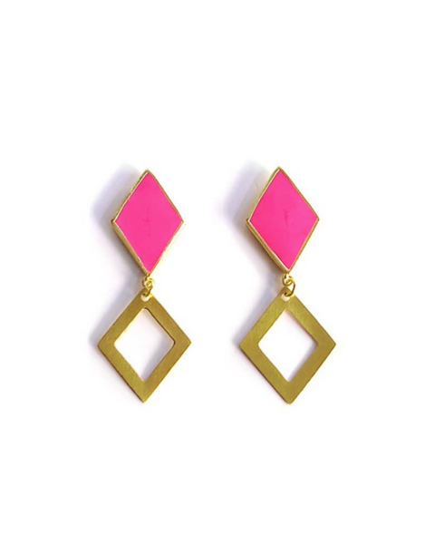 Magenta and Gold Geometric Earrings
