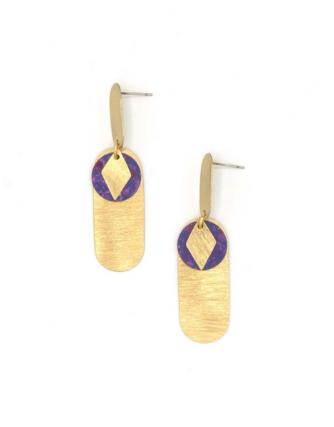 Modern Brass and Purple Earrings