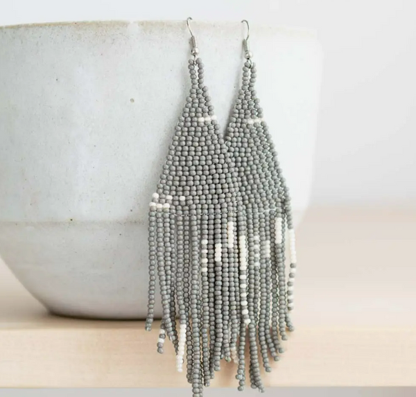 Gris Beaded Fringe Earrings